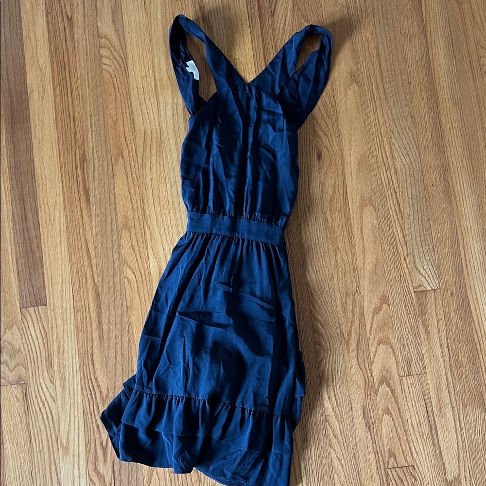 Sezane navy blue alma silk dress size 36